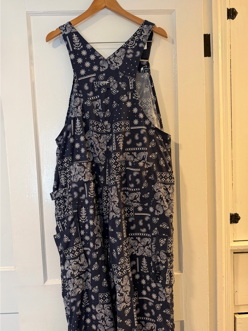 Duluth Trading Co Navy and White Bandana-Print Overalls - Picture 4 of 5